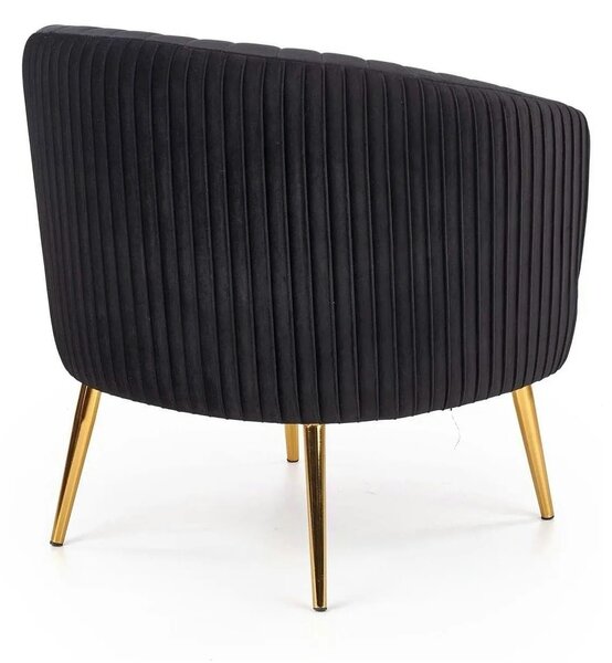 Fotoliu cafenea CROWN, negru/auriu, stofa catifelata/otel, 78x72x80 cm