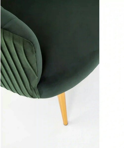 Fotoliu cafenea CROWN, verde inchis/auriu, stofa catifelata/otel, 78x7