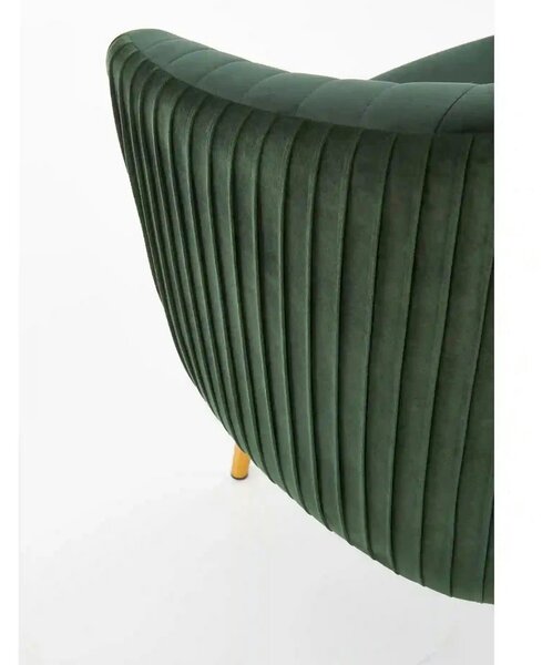 Fotoliu cafenea CROWN, verde inchis/auriu, stofa catifelata/otel, 78x7