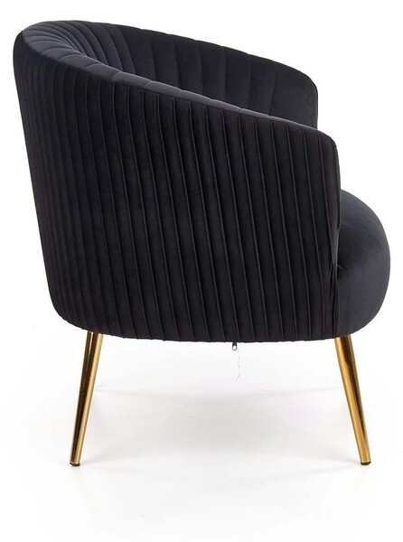 Fotoliu cafenea CROWN, negru/auriu, stofa catifelata/otel, 78x72x80 cm