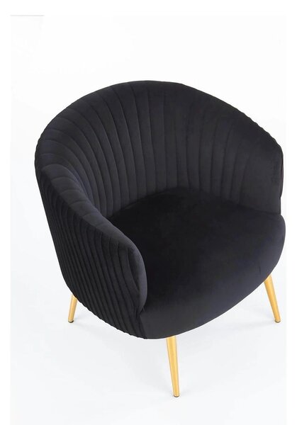 Fotoliu cafenea CROWN, negru/auriu, stofa catifelata/otel, 78x72x80 cm