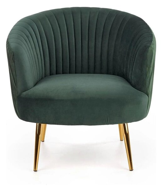 Fotoliu cafenea CROWN, verde inchis/auriu, stofa catifelata/otel, 78x7