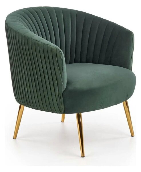 Fotoliu cafenea CROWN, verde inchis/auriu, stofa catifelata/otel, 78x7