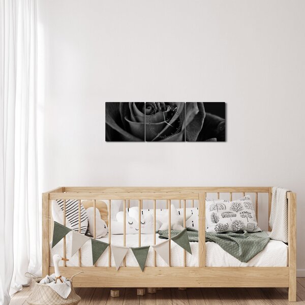 Tablou - Trandafir roșu aprins (cu ceas) (90x30 cm)