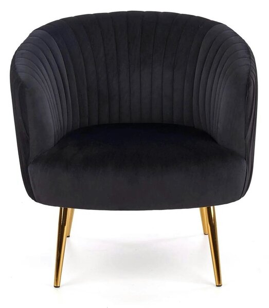 Fotoliu cafenea CROWN, negru/auriu, stofa catifelata/otel, 78x72x80 cm