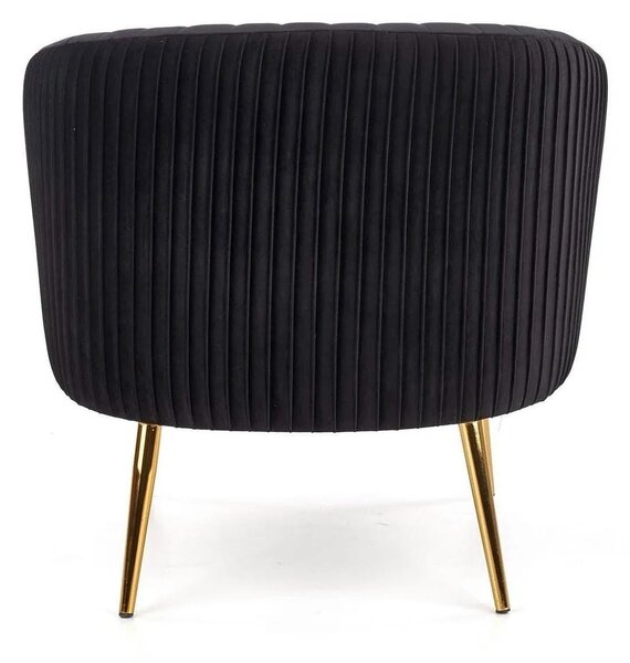 Fotoliu cafenea CROWN, negru/auriu, stofa catifelata/otel, 78x72x80 cm