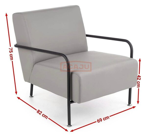 Fotoliu CUPER, gri/negru, piele ecologica/otel, 69x82x75 cm