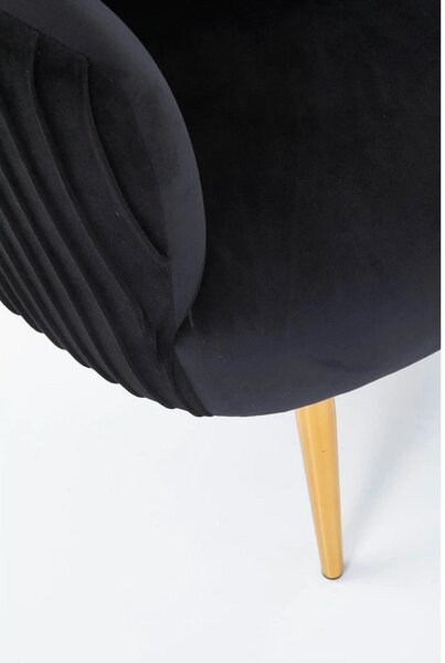 Fotoliu cafenea CROWN, negru/auriu, stofa catifelata/otel, 78x72x80 cm