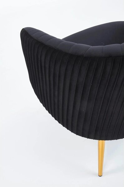 Fotoliu cafenea CROWN, negru/auriu, stofa catifelata/otel, 78x72x80 cm
