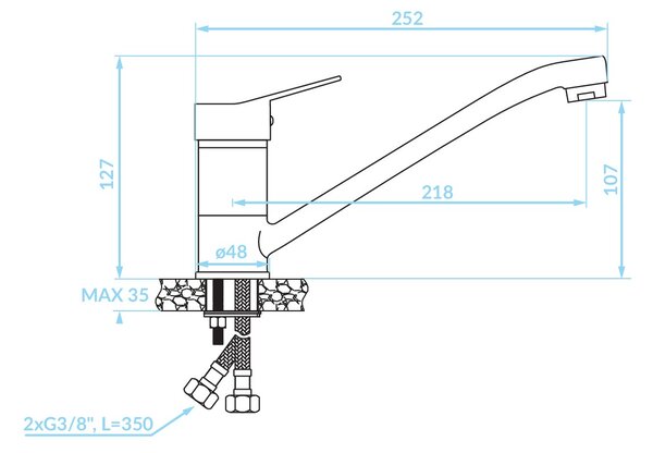 Kuchinox Tibi, baterie de chiuvetă independentă cu pipă rotativă, cromată, LAV-BQY_060D