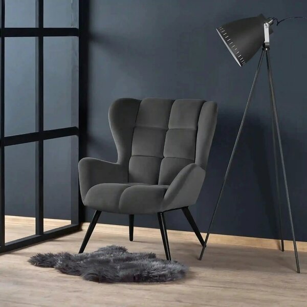 Fotoliu TYRION, stofa catifelata gri - Bluvel 14, 75x86x91 cm
