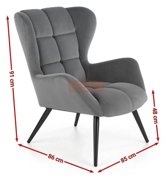 Fotoliu TYRION, stofa catifelata gri - Bluvel 14, 75x86x91 cm