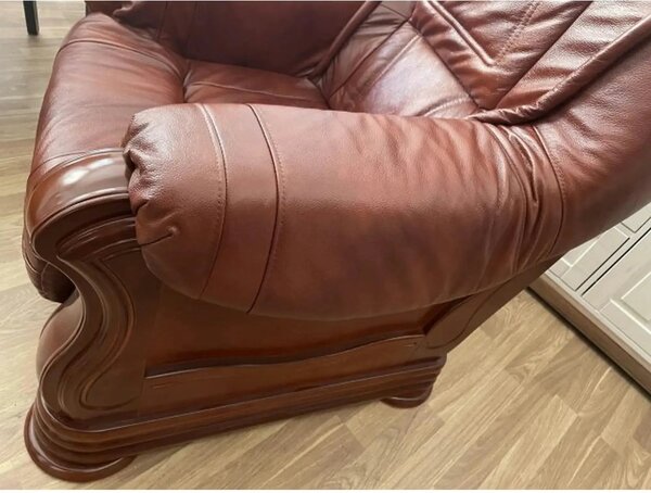 Fotoliu de piele PARMA, maro, piele naturala/lemn/placaj, 95x96x95 cm