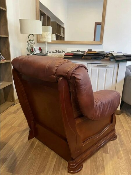 Fotoliu de piele PARMA, maro, piele naturala/lemn/placaj, 95x96x95 cm