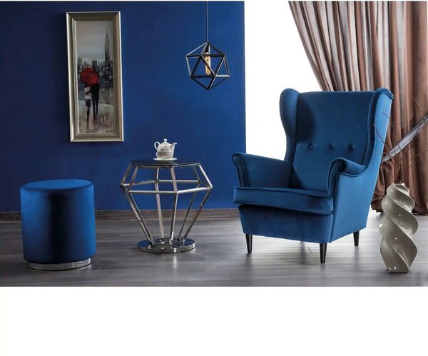 Fotoliu LORD, stofa catifelata albastru - Bluvel 86/wenge, 82x92x101 c