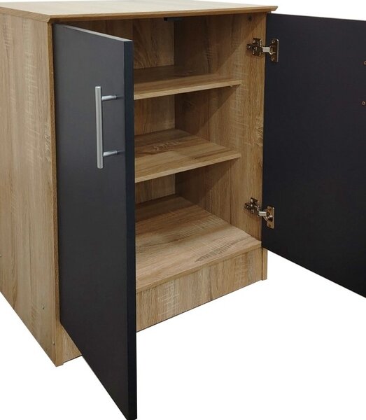 Dulap Pantofi 6 perechi Model Souken, Stejar / Gri Inchis, 60x40x80 cm