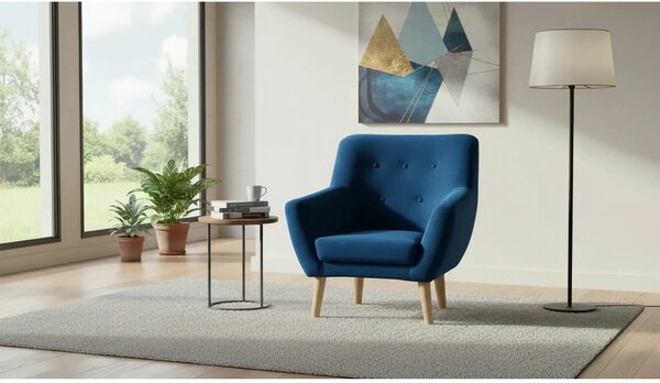 Fotoliu NORDIC 1, stofa catifelata albastru - Bluvel 86, 76x75x90 cm