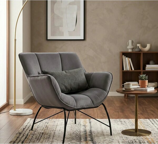 Scaun de relaxare modern BELTON, gri/negru, stofa catifelata/otel, 74x