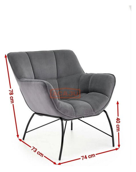 Scaun de relaxare modern BELTON, gri/negru, stofa catifelata/otel, 74x