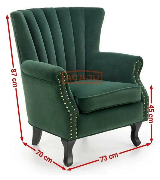 Fotoliu pentru living TITAN, verde inchis/negru, stofa catifelata/lemn