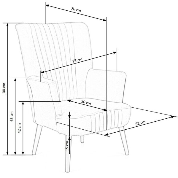 Fotoliu DELGADO, stofa catifelata roz - Bluvel 52, 75x70x100 cm
