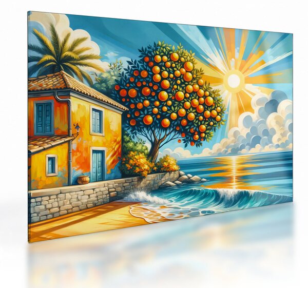 Tablou pe sticlă - Casă cu portocale I. (70x50 cm)