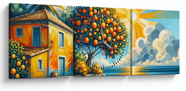 Tablou - Casă cu portocale I. (cu ceas) (90x30 cm)
