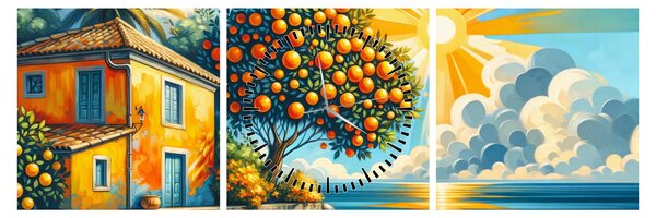 Tablou - Casă cu portocale I. (cu ceas) (90x30 cm)