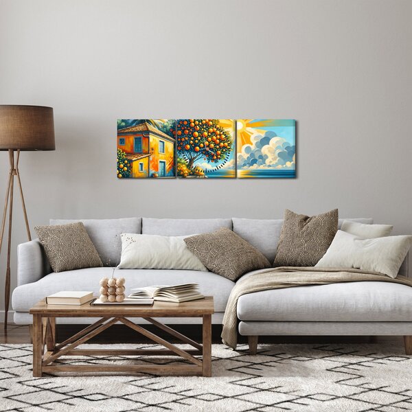 Tablou - Casă cu portocale I. (cu ceas) (90x30 cm)