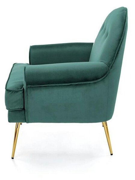 Fotoliu SANTI, verde inchis/auriu, stofa catifelata/otel, 74x74x88 cm