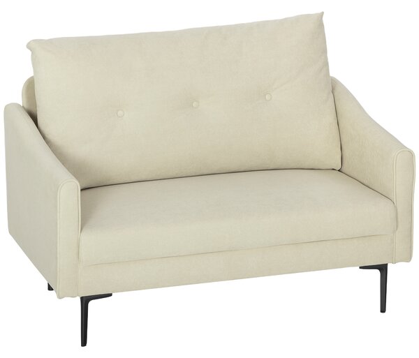 HOMCOM Canapea cu 2 Locuri din Catifea cu Spătar Matlasat și Pernă Detașabilă, Canapea Compactă Modernă cu Picioare din Metal pentru Sufragerie, 124x73x92 cm, Crem | Aosom Romania