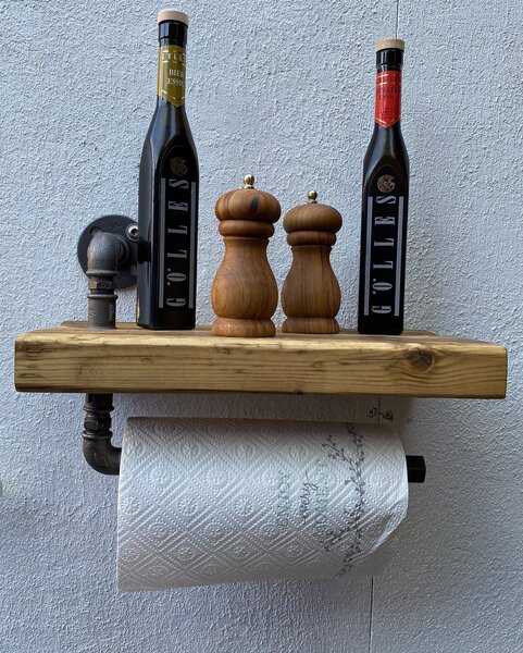 Raft de bucatarie in stil industrial, Nordskogbygda, 30x20x11.4cm, negru/nuc