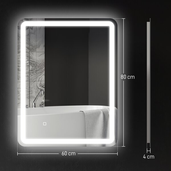 Kleankin Oglinda pentru baie cu lumini LED, 70 x 50 cm | Aosom Romania