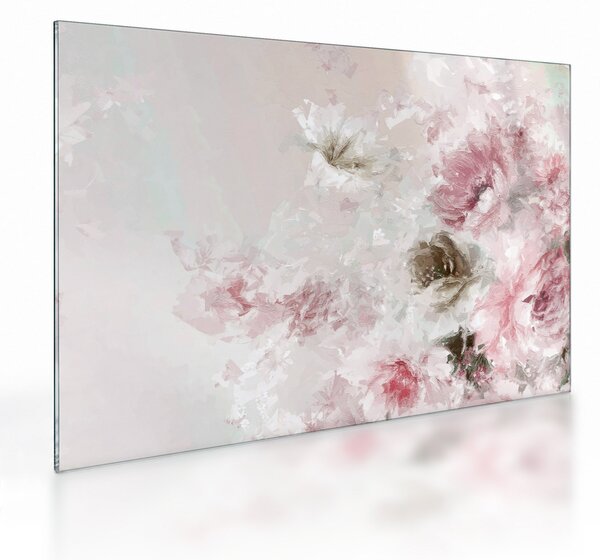 Tablou pe sticlă - Pictura flori roz (70x50 cm)