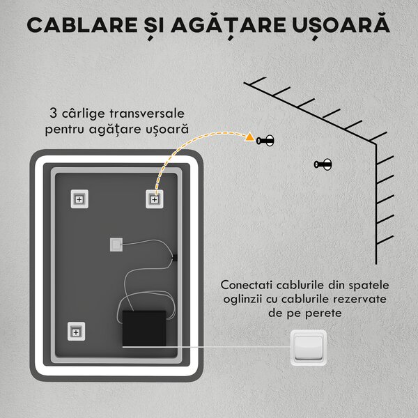 Kleankin Oglinda pentru baie cu lumini LED, 70 x 50 cm | Aosom Romania