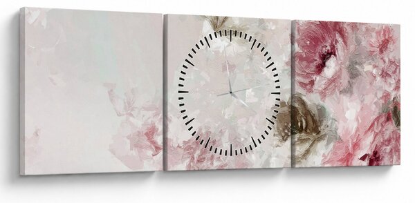Tablou - Pictura flori roz (cu ceas) (90x30 cm)