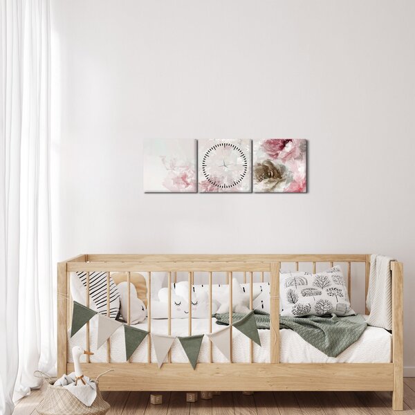 Tablou - Pictura flori roz (cu ceas) (90x30 cm)