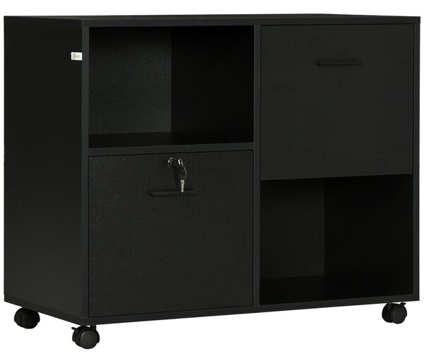 Vinsetto Dulap Mobil de Birou cu 2 Sertare pentru Dosare Rafturi Deschise PAL Manere Oțel Roti Blocare 80x40x66cm Negru | Aosom Romania