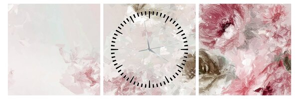 Tablou - Pictura flori roz (cu ceas) (90x30 cm)