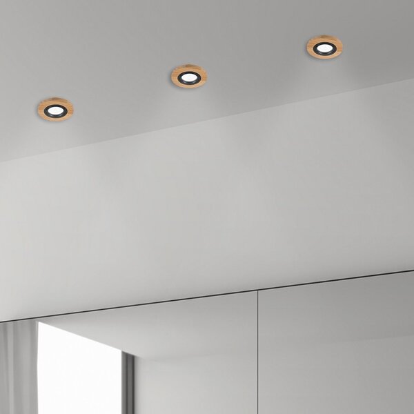 Lamkur Plafonieră LED încastrată Tobby, Ø 10 cm, set de 3, lemn stejar GU10, reglabil, Lemn, Camera de zi / sufragerie, Lemn, Scandinavă, Corpuri de iluminat încastrate rotunde