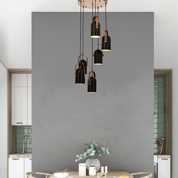 Avonni Lampă suspendată Esra, negru, Ø 40 cm, metal, 6 becuri, reglabil, Bronz / Alamă Veche, Camera de zi / sufragerie, Metal