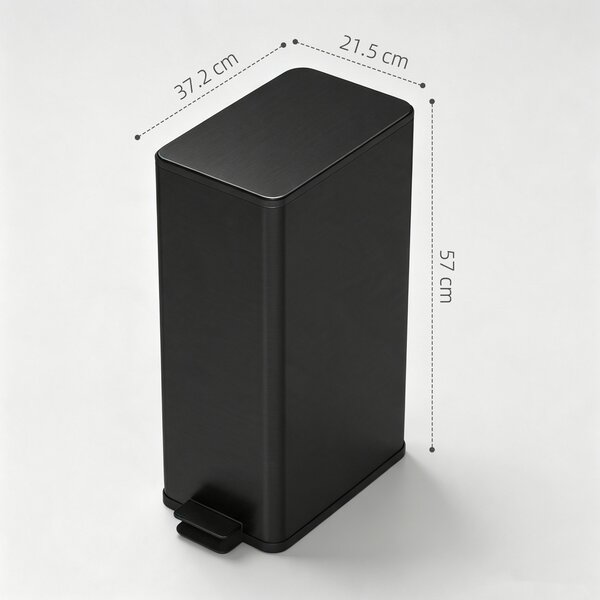 HOMCOM Coș de gunoi 20L cu închidere lentă și recipient detașabil, din oțel și PP, 21,5x37,2x57 cm, negru | Aosom Romania