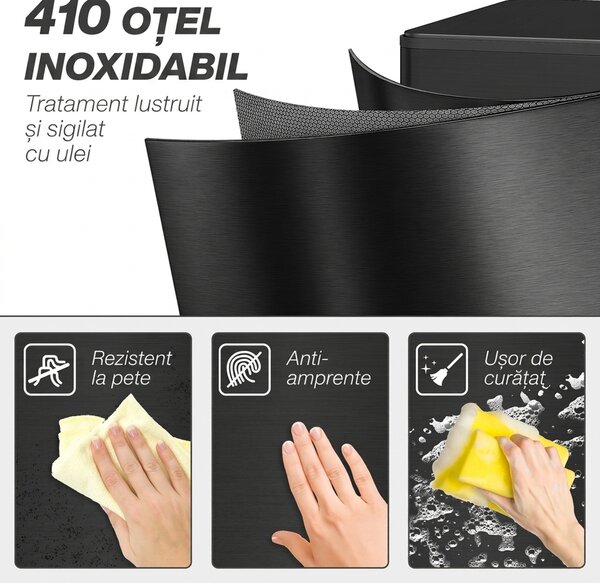 HOMCOM Coș de gunoi 20L cu închidere lentă și recipient detașabil, din oțel și PP, 21,5x37,2x57 cm, negru | Aosom Romania
