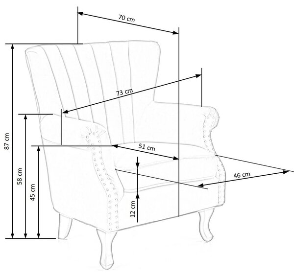Fotoliu pentru living TITAN, gri/negru, stofa catifelata/lemn, 73x70x8