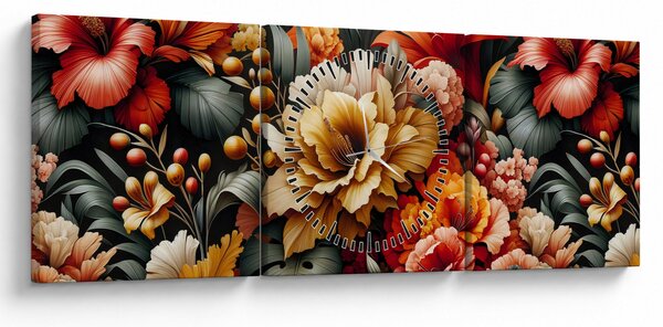 Tablou - Flori portocalii și roșii (cu ceas) (90x30 cm)