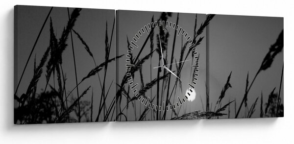 Tablou - Pajiște cu apus de soare (cu ceas) (90x30 cm)