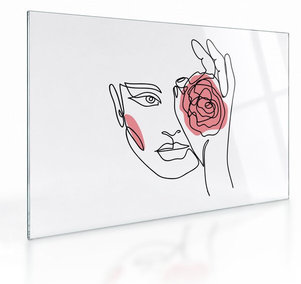 Tablou pe sticlă - Linie de artă față cu trandafir (70x50 cm)