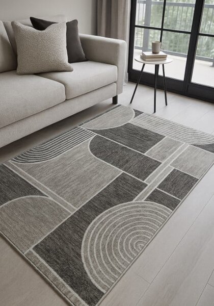 Covor Sufragerie Dormitor, Model Elma El009 106, Gri Bej 80x150