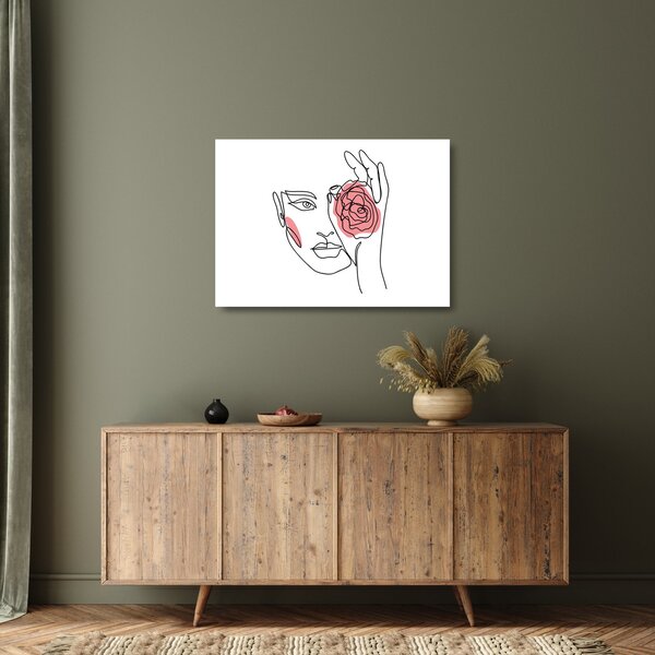 Tablou pe sticlă - Linie de artă față cu trandafir (70x50 cm)