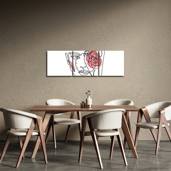 Tablou - Linie de artă față cu trandafir (cu ceas) (90x30 cm)